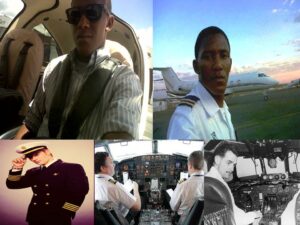 Anti-clockwise: Howard Hughes, American Airways Pilot, An interpretation of Pan Am Pilots and the 21st Century South African Pilot