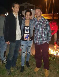 From left: Jeff Golden from Beacon Prison Action, Samuel Harrell's wife Diane Harrell, and Erik Jensen.