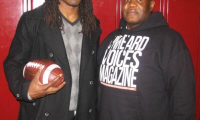 Football player Jerett Sanderson and the founder of Unheard Voices Magazine