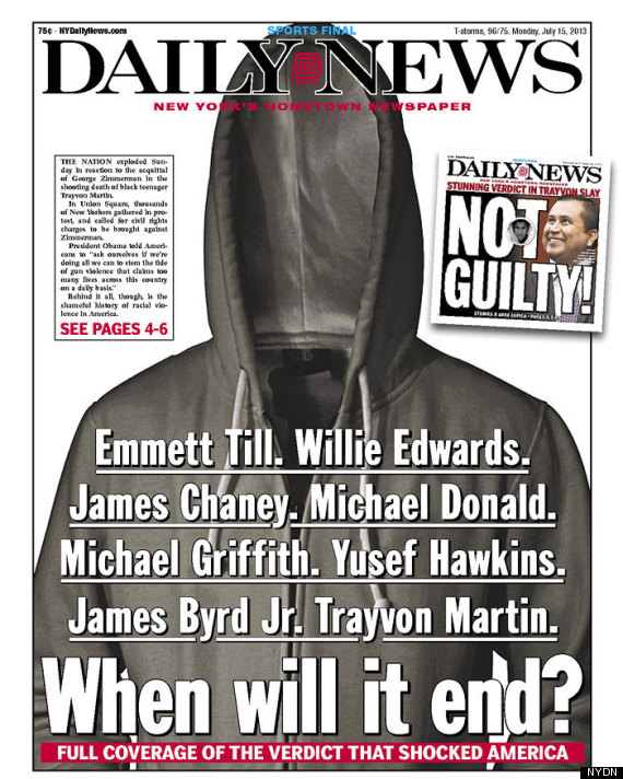 Daily News Powerful Cover on Trayvon Martin : "When Will It End?"