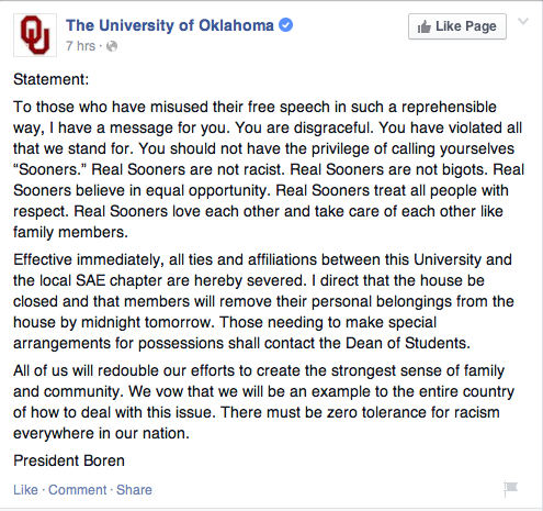 univ of oklahoma statement