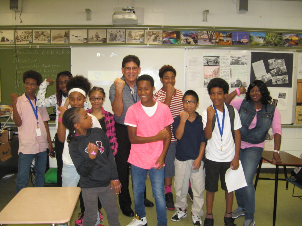 Mr. Solis and Asbury Park Middle School students