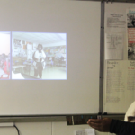 Chenelle Covin speaks to Ghana students via satellite at Asbury Park Middle School