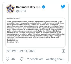 Baltimore City FOP on no-knock warrants
