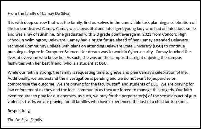 De Silva and Mitchell family statement