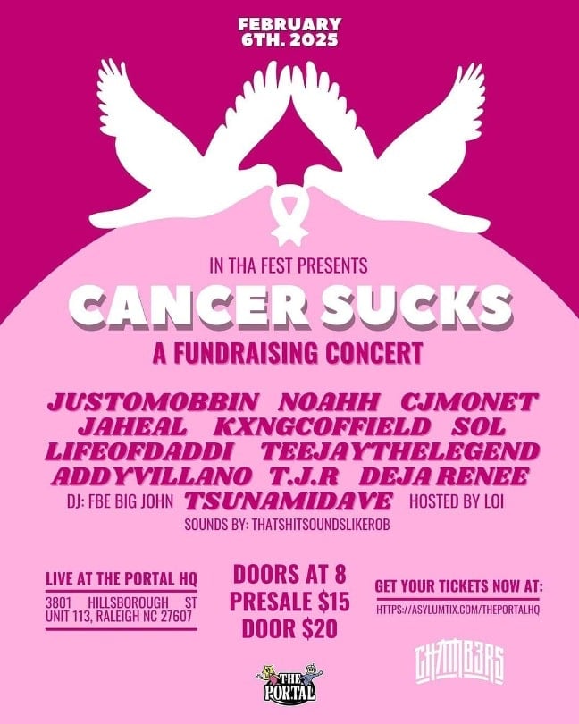 CANCER SUCKS benefit concert flyer Raleigh North Carolina 