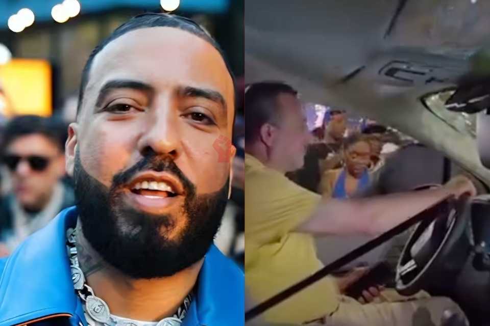 New York taxi vandalized Knicks celebration French Montana