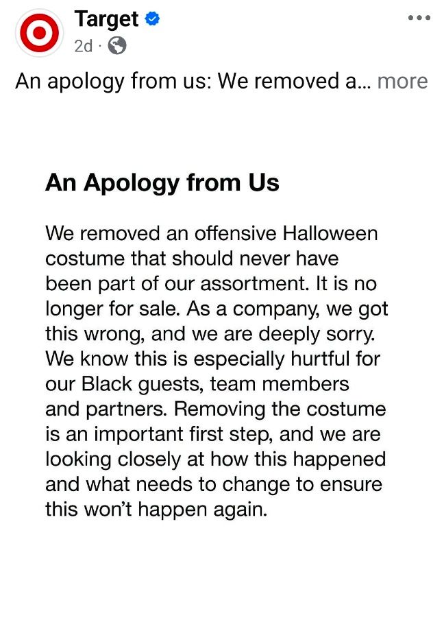 Target apology over offensive Halloween custome