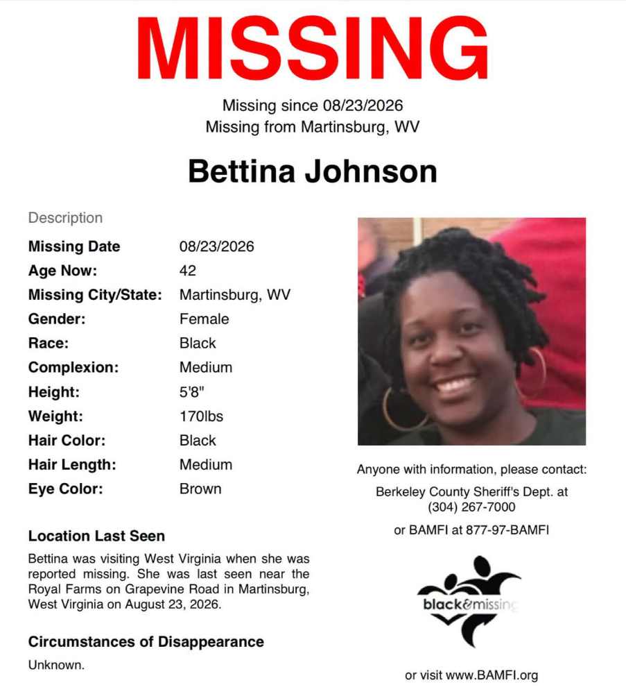 Bettina Johnson missing person's notice